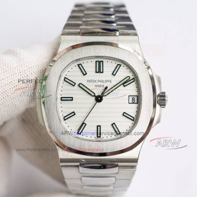 Fake PPF Factory Patek Philippe V5 Nautilus White Dial Stainless Steel Watch 